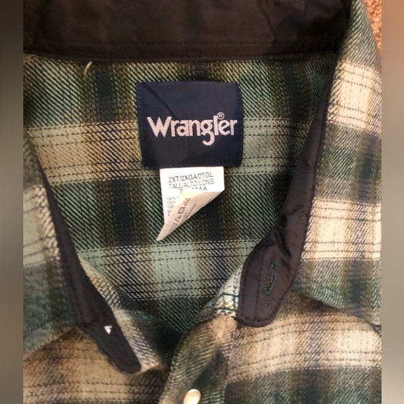 Wrangler Western Pearl Snap Flannel Shirt Shacket 2XT Green Plaid W/Pockets NEW - Picture 3 of 7